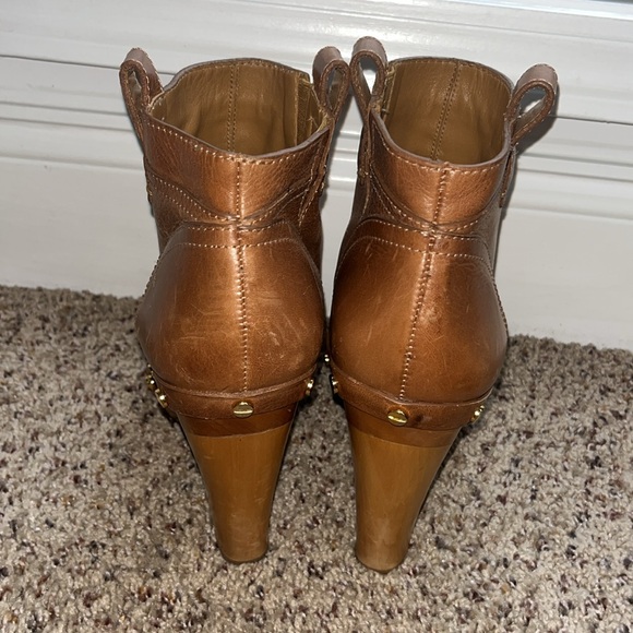TORY BURCH Ginevra Boots Brown Leather Boho Platform Studded Ankle Bootie - Picture 4 of 12